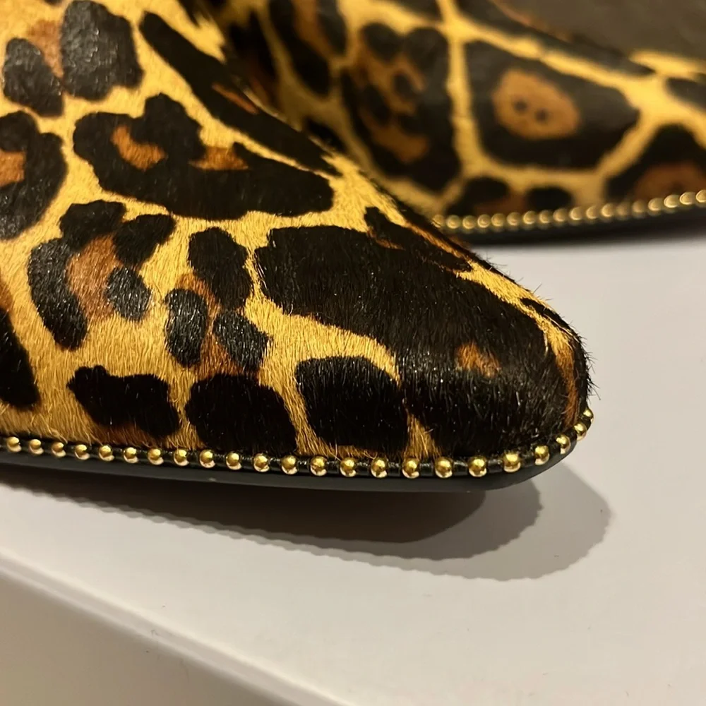 New Antonio Melanie Leopard Print calf hair Ankle Booties slip on - Picture 6 of 9